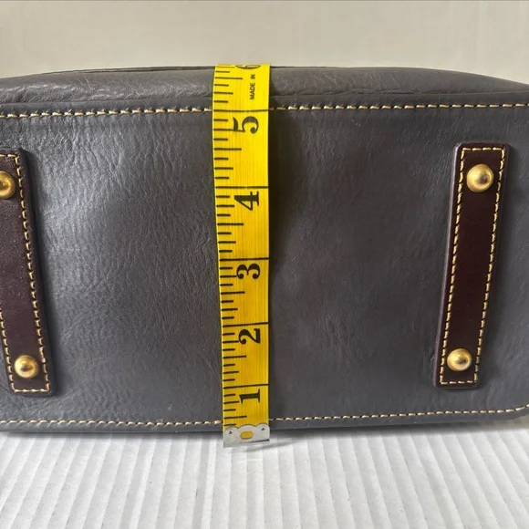 DOONEY BOURKE Florentine Leather Double Strap Shoulder Bag Gray W” Red Interior - Picture 9 of 13